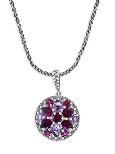 Effy Women's Sterling Silver, Amethyst & Rhodolite Pendant Necklace