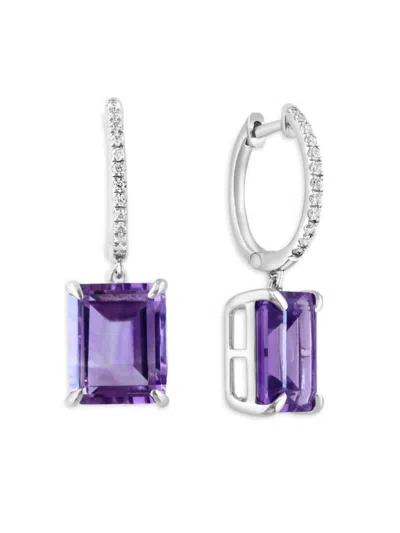 Effy Women's Sterling Silver, Amethyst & Sapphire Huggie Earrings In Metallic