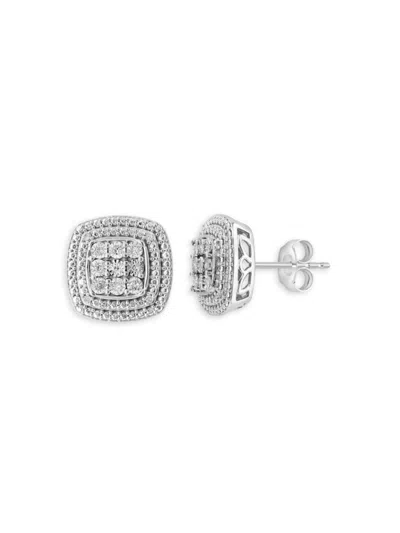 Effy Women's Sterling Silver & 0.09 Tcw Diamond Square Stud Earrings