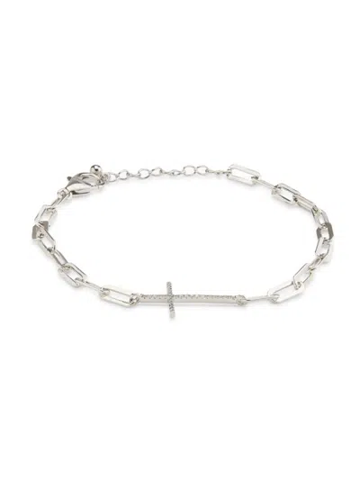 Effy Women's Sterling Silver & 0.10 Tcw Diamond Cross Bracelet In Metallic