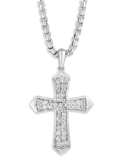 Effy Women's Sterling Silver & 1.35 Ctw White Sapphire Cross Pendant Necklace/18" In Metallic