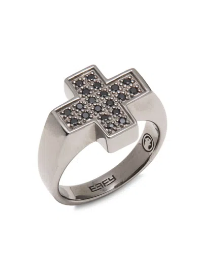 Effy Women's Sterling Silver & Black Spinel Cross Signet Ring