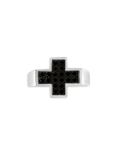 Effy Women's Sterling Silver & Black Spinel Cross Signet Ring