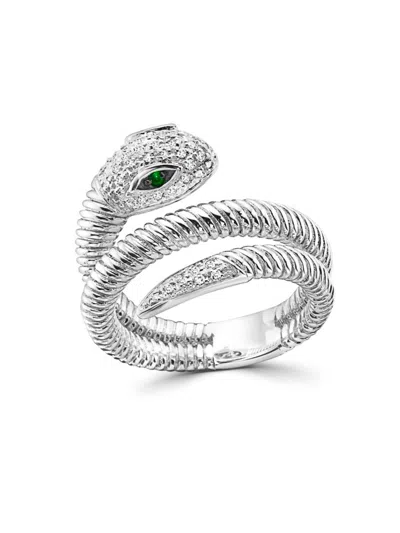 Effy Women's Sterling Silver, Black Rhodium, Diamond & Tsavorite Studded Snake Ring