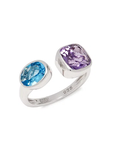 Effy Women's Sterling Silver, Blue Topaz & Amethyst Open Ring
