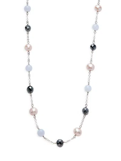 Effy Women's Sterling Silver, Carnelian, 7-8.5mm Freshwater Pearl & Hematite Beaded Necklace