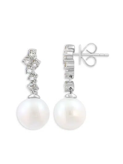 Effy Women's Sterling Silver, Freshwater Pearl & White Topaz Drop Earrings