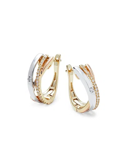 Effy Women's Tri Tone 14k Gold & 0.21 Tcw Diamond Hoop Earrings