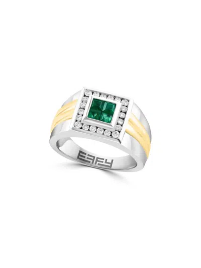 Effy Women's Two Tone 14k Gold, Emerald & Diamond Ring