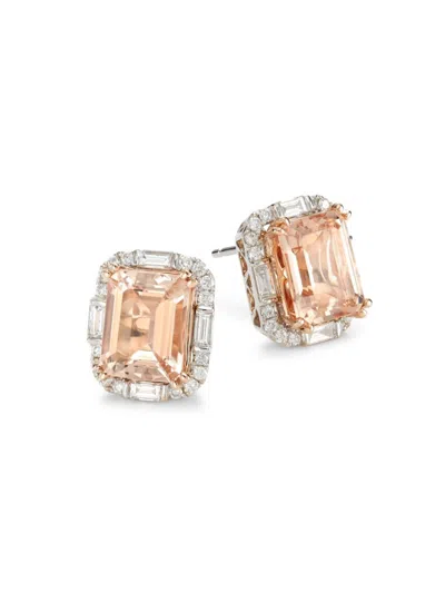 Effy Women's Two-tone 14k Gold, Morganite & Diamond Stud Earrings