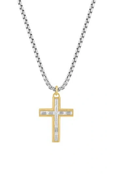 Effy Zircon Two-tone Cross Pendant Necklace In Gold
