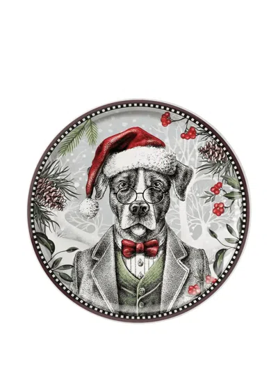Egan Dog Christmas Plate(31cm) In Gray