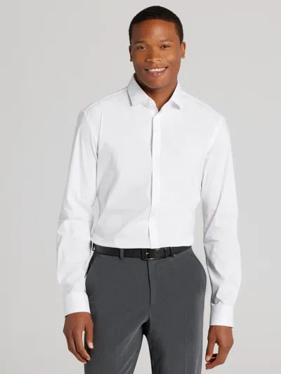 Egara Big & Tall Men's Skinny Fit Solid Covered Placket Dress Shirt In White