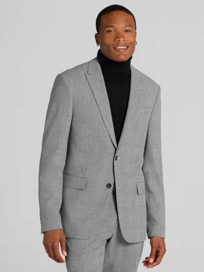 Egara Big & Tall Skinny Fit Plaid Men's Suit In Gray