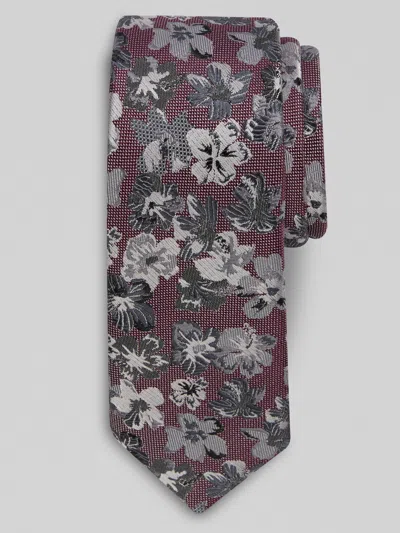 Egara Large Floral Pattern Tie Burgundy - Size: One Size