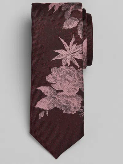 Egara Narrow Botanical Tie Burgundy - Size: One Size In Red