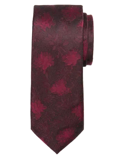 Egara Narrow Floral Bouquet Tie Burgundy - Size: One Size