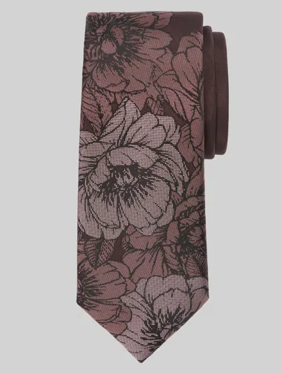 Egara Narrow Floral Panel Tie Burgundy - Size: One Size