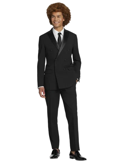 Egara Skinny Fit Double Breasted Peak Lapel Tuxedo Jacket In Black
