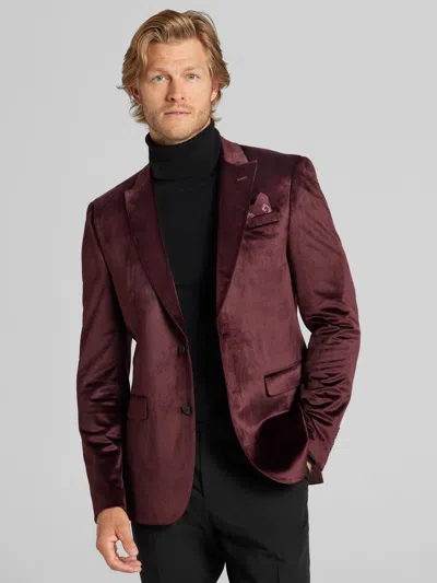 Egara Skinny Fit Velvet Dinner Jacket Dark Purple Wine - Size: 40 Short In Burgundy