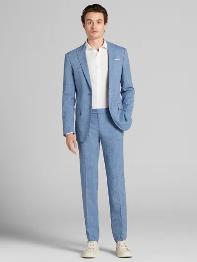 Egara Skinny Fit Windowpane Men's Suit In Blue
