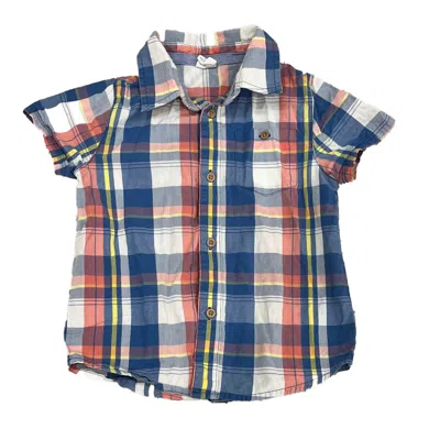 Pre-owned Egg Kids' Boys Blue Pink Plaid Button Down Short Sleeve
