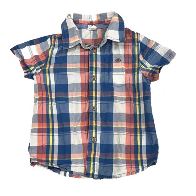 Egg Kids' Boys Blue Pink Plaid Button Down Short Sleeve In Multi