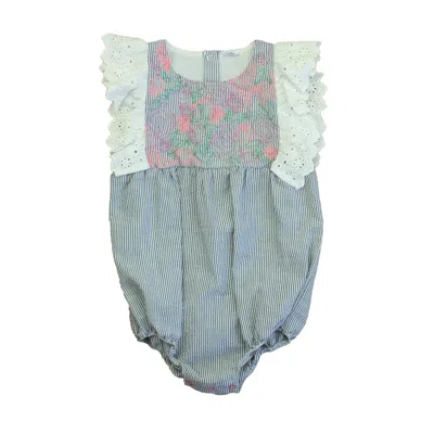 Pre-owned Egg Kids' Girls Blue White Pink Romper