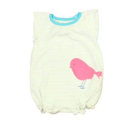 Pre-owned Egg Kids' Girls White Stripe Pink Bird Romper In Multi