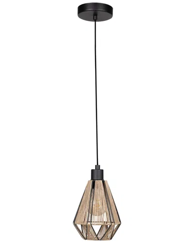 Eglo Adwickle 1 Light Mini Pendant With Black Finish & Natural Fabric Shade