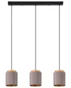 Eglo Albariza 3 Light Linear Pendant With Black Finish & Cappucino & Gold Shades With Wood Accent