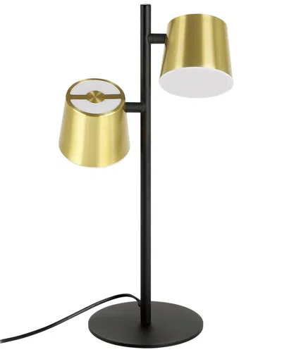 Eglo Altamira 2 Light Table Lamp With Black Finish & Brass With White Interior Metal Shades