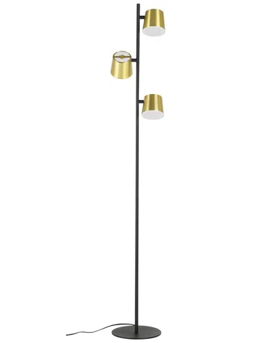 Eglo Altamira 3 Light Floor Lamp With Black Finish & Brass With White Interior Metal Shades