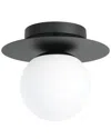 Eglo Arenales 1 Light Ceiling Light With Structured Black Finish & White Glass Shade