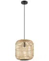 Eglo Bordesley 1 Light Pendant With Black Finish & Open Frame Natural Wood Shade