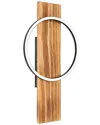 Eglo Boyal 1 Light Integrated Led Wall Light With Brushed Pine Wood Finish & Black Shade