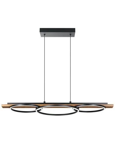 Eglo Boyal 3 Light Integrated Led Pendant With Black & Brushed Pine Wood Finish & Black Shades