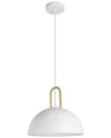 Eglo Calmanera 1 Light Pendant With White Finish & White Metal Shade With Brushed Gold Accent