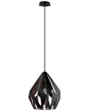 Eglo Carlton 1 Light Pendant With Black Finish & Black With Copper Interior Geometric Metal Shade