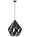 Eglo Carlton 1 Light Pendant With Black Finish & Black With Silver Interior Geometric Metal Shade