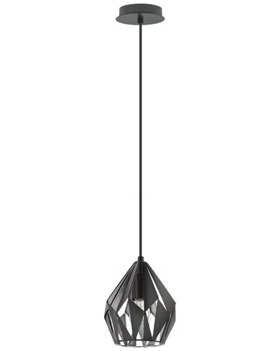 Eglo Carlton 1 Light Pendant With Black Finish & Black With Silver Interior Geometric Metal Shade