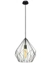 Eglo Carlton 1 Light Pendant With Black Finish & Cage Like Geometric Metal Shade