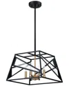Eglo Corrietes 4 Light Geometric Open Frame Pendant With Black Finish With Gold & Clear Glass Accent
