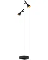 Eglo Cortaderas 2 Light Floor Lamp With Black Finish & Black With Gold Interior Shades