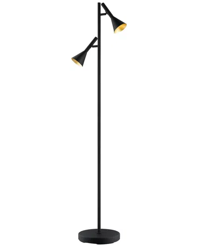 Eglo Cortaderas 2 Light Floor Lamp With Black Finish & Black With Gold Interior Shades
