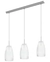 Eglo Crash 3 Light Linear Pendant With Matte Nickel Finish & Satin Crackle Glass Shades