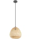 Eglo Dembleby 1 Light Pendant With Black Finish & Natural Wood Dome Shaped Shade