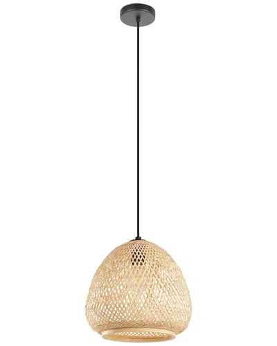 EGLO EGLO DEMBLEBY 1 LIGHT PENDANT WITH BLACK FINISH & NATURAL WOOD DOME SHAPED SHADE