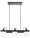 Eglo Drummond 3 Light Linear Pendant With Black Finish & White Cylinder Shaped Glass Shades