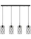 Eglo Estevau 4 Light Linear Pendant With Matte Black Finish & Metal Wire Cage Shades